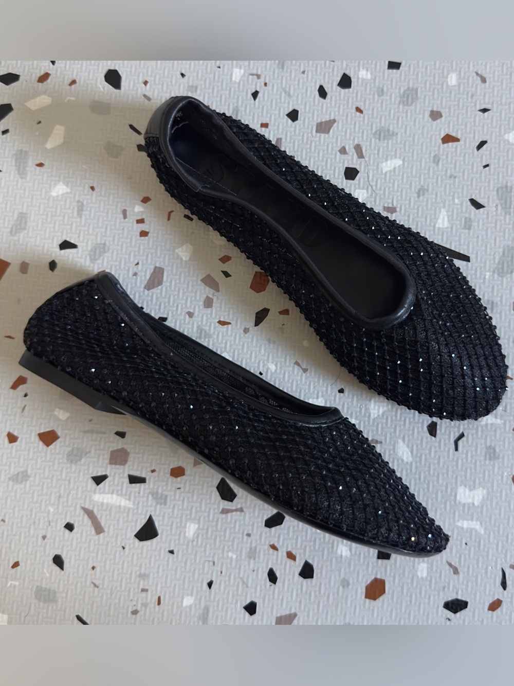 Staud Alba Leather Trimmed Crystal-Embellished Mesh Ballet Flats Black Size 37